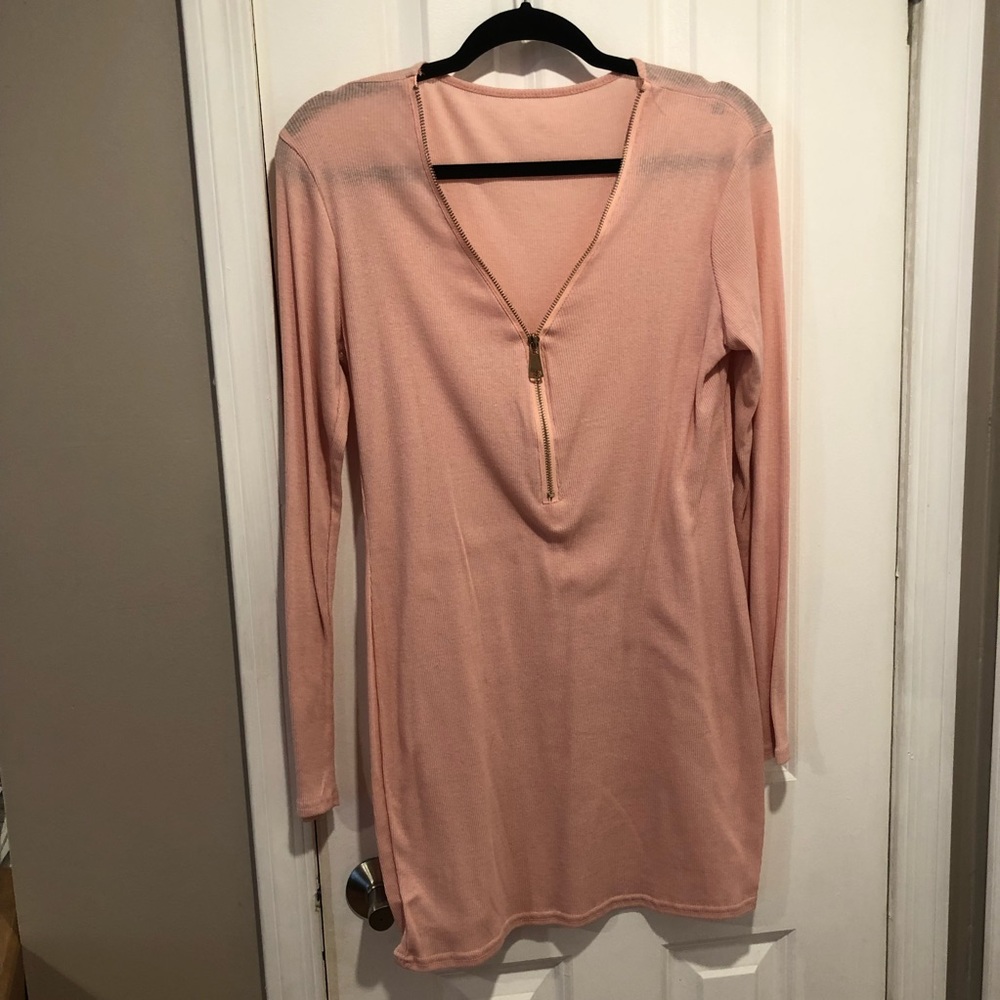 L no brand peach shirt with gold zipper